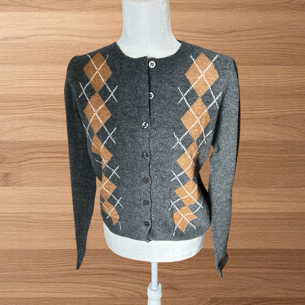 THE WORKSHOP. Charcoal/Tan Argyle Button Down Cardigan. NWT. Size: L. $35.